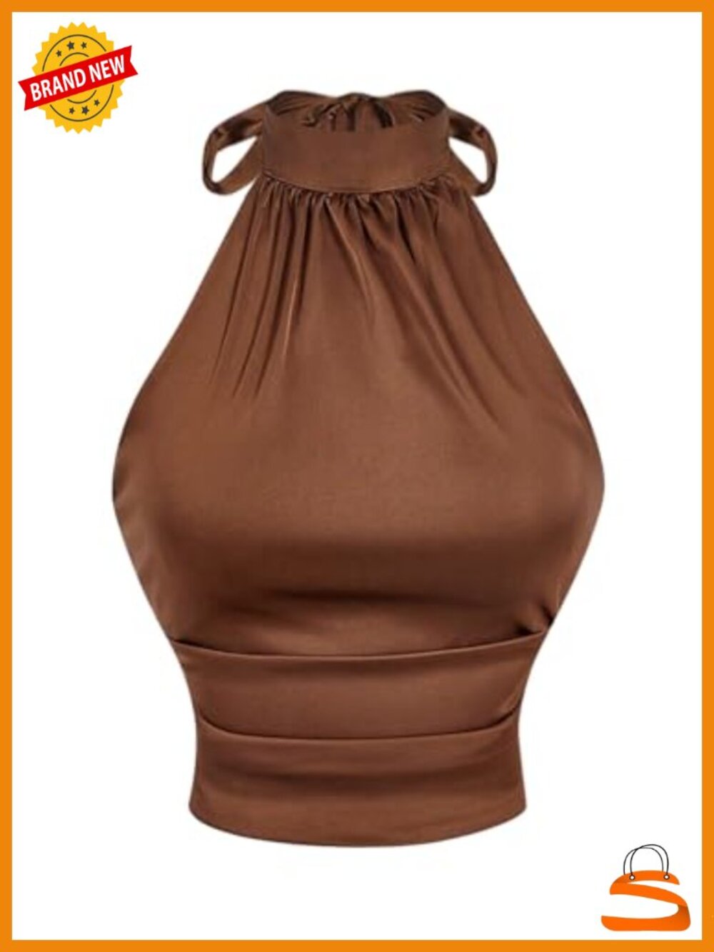 Satin Open Back Halter Ruched Crop Top Sleeveless Y2K